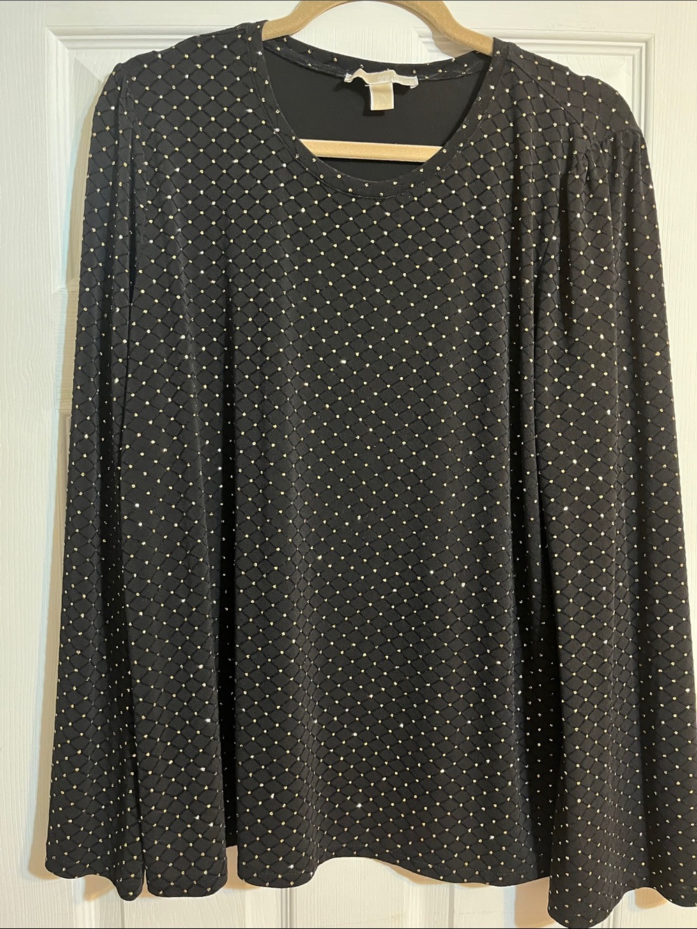 Michael Kors Black Long Sleeve Top with Metallic Dot Print - Picture 1 of 4